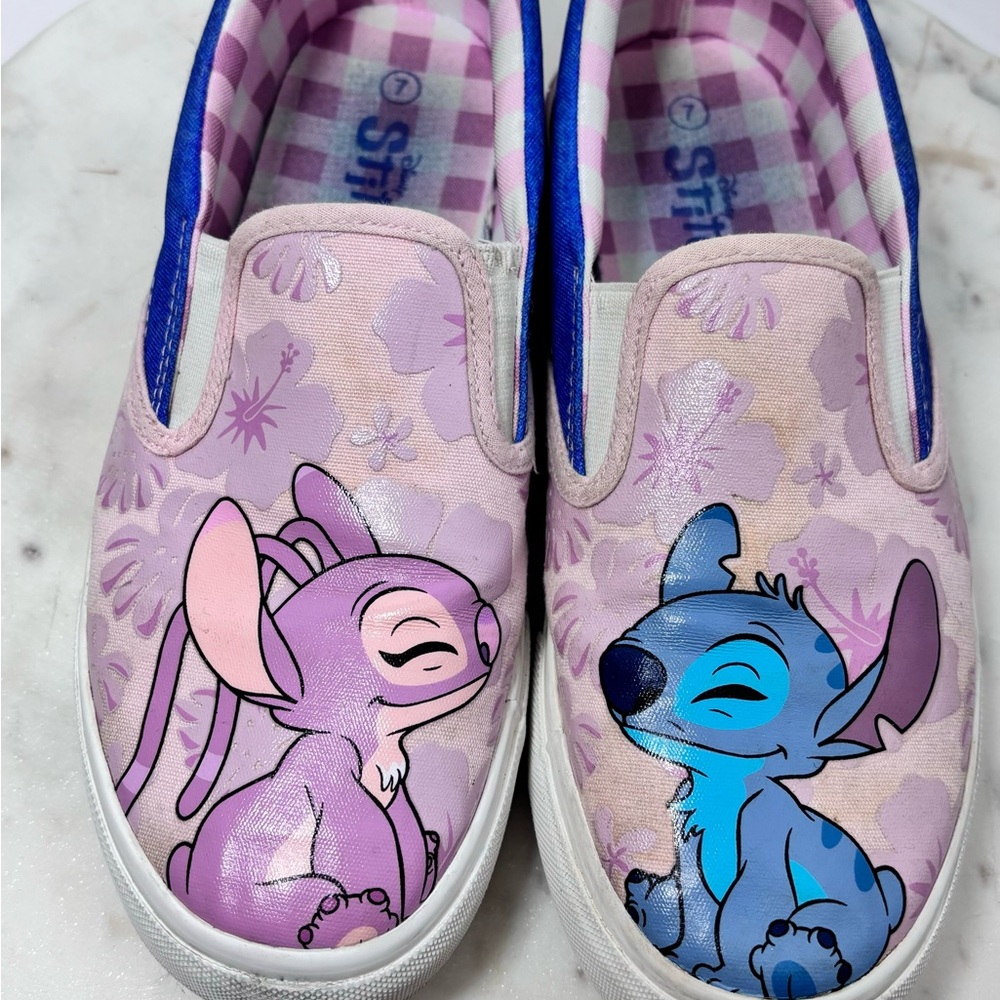Disney Stitch & Angel Low‎ Top Slip-on Sneakers Pink Shoes Ground Up Womens 7